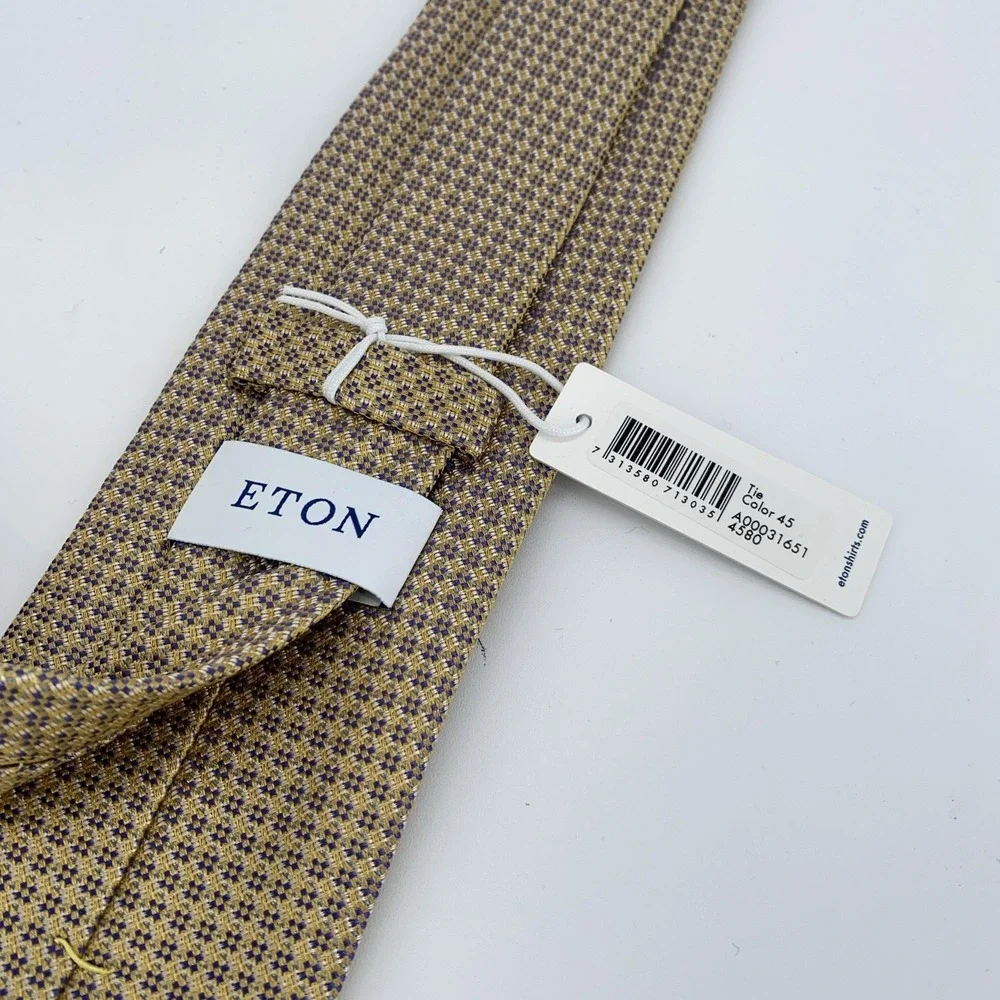 Eton Tie Mens‎ One Size Yellow Blue Geometric Silk Made In Italy Formal